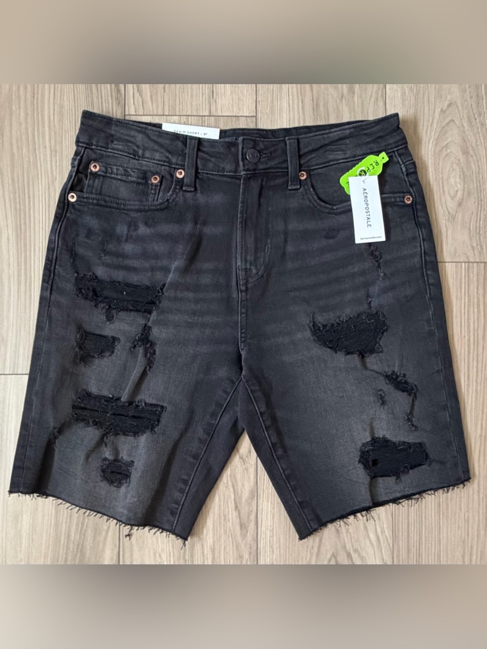 Aeropostale Men's Black Distressed Denim Shorts Aero 2 Premium Air 30 or 32 NEW